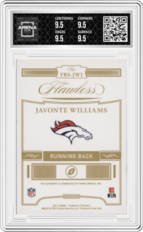 Javonte Williams from the 2021 Panini Flawless set graded by Arena Club and given an overall grade of 9.5.