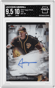 Jackson Merrill from the 2024 Topps Finest set graded by Arena Club and given an overall grade of 9.5.