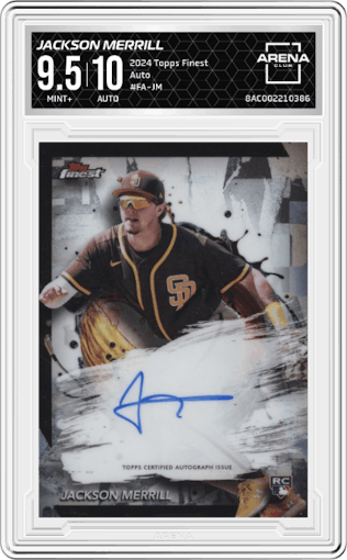 Jackson Merrill from the 2024 Topps Finest set graded by Arena Club and given an overall grade of 9.5.