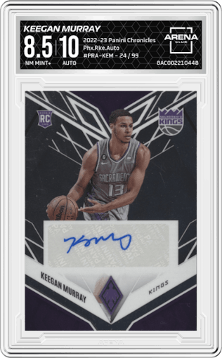 Keegan Murray from the 2022-23 Panini Chronicles  set graded by Arena Club and given an overall grade of 8.5.