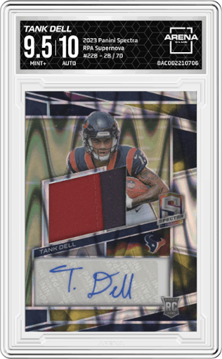 Tank Dell from the 2023 Panini Spectra set featuring a Supernova parallel graded by Arena Club and given an overall grade of 9.5.