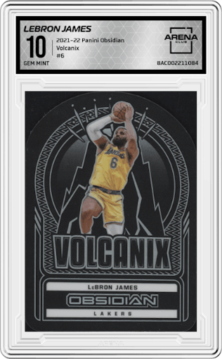 LeBron James from the 2021-22 Panini Obsidian set graded by Arena Club and given an overall grade of 10.