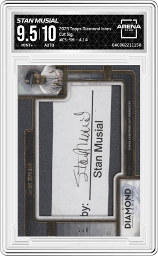 Stan Musial from the 2023 Topps Diamond Icons set graded by Arena Club and given an overall grade of 9.5.