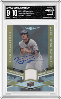 Ryan Zimmerman from the 2009 Upper Deck Spectrum set graded by Arena Club and given an overall grade of 9.