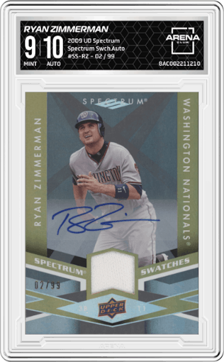 Ryan Zimmerman from the 2009 Upper Deck Spectrum set graded by Arena Club and given an overall grade of 9.