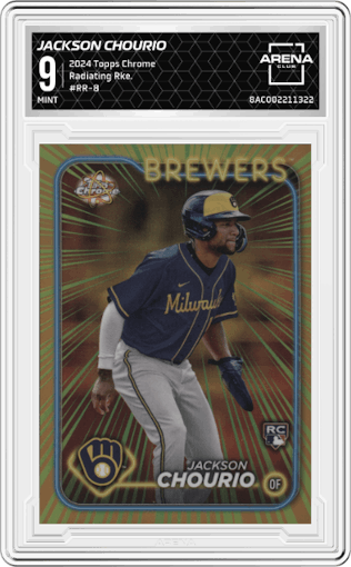 Jackson Chourio from the 2024 Topps Chrome set graded by Arena Club and given an overall grade of 9.