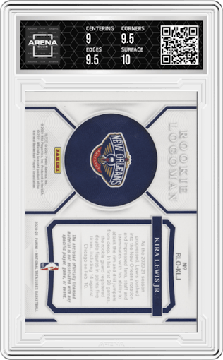 Kira Lewis Jr. from the 2020-21 Panini National Treasures set graded by Arena Club and given an overall grade of 9.5.