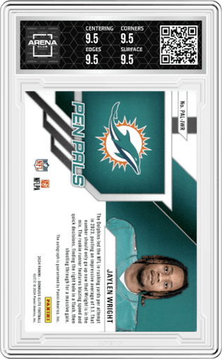 Jaylen Wright from the 2024 Panini Donruss Elite set graded by Arena Club and given an overall grade of 9.5.