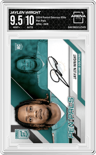 Jaylen Wright from the 2024 Panini Donruss Elite set graded by Arena Club and given an overall grade of 9.5.
