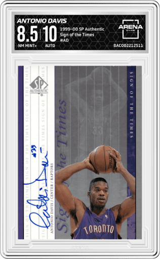 Antonio Davis from the 1999-00 SP Authentic set graded by Arena Club and given an overall grade of 8.5.