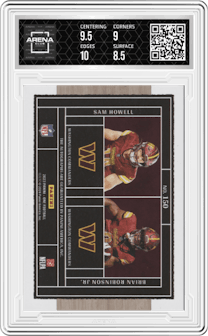 Sam Howell/ Brian Robinson Jr. from the 2023 Panini One set featuring a Blue parallel graded by Arena Club and given an overall grade of 9.