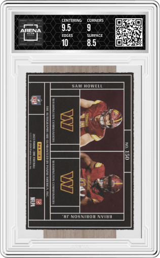 Sam Howell/ Brian Robinson Jr. from the 2023 Panini One set featuring a Blue parallel graded by Arena Club and given an overall grade of 9.