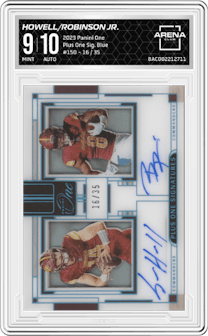 Sam Howell/ Brian Robinson Jr. from the 2023 Panini One set featuring a Blue parallel graded by Arena Club and given an overall grade of 9.