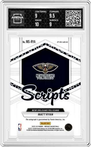Matt Ryan from the 2023-24 Panini Mosaic set graded by Arena Club and given an overall grade of 9.5.
