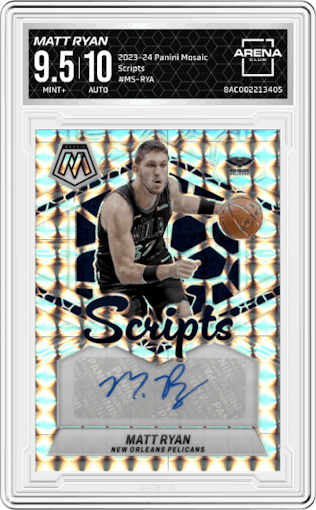 Matt Ryan from the 2023-24 Panini Mosaic set graded by Arena Club and given an overall grade of 9.5.
