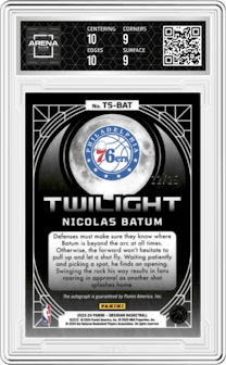Nicolas Batum from the 2023-24 Panini Obsidian set featuring a Electric Etch Green parallel graded by Arena Club and given an overall grade of 9.5.