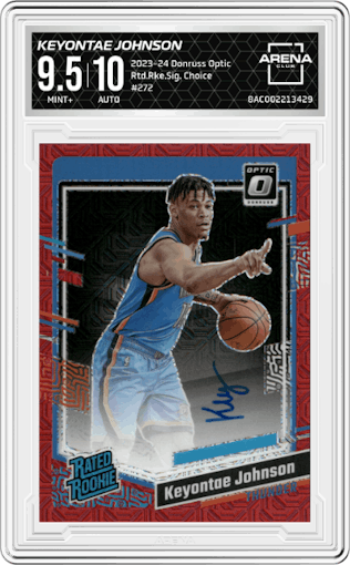 Keyontae Johnson from the 2023-24 Donruss Optic set featuring a Choice parallel graded by Arena Club and given an overall grade of 9.5.