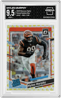 Myles Murphy from the 2023 Donruss Optic set featuring a Flex parallel graded by Arena Club and given an overall grade of 9.5.
