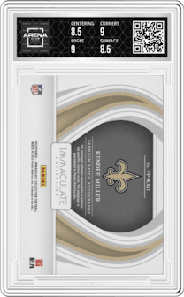 Kendre Miller from the 2023 Panini Immaculate Collection  set featuring a Emerald parallel graded by Arena Club and given an overall grade of 9.