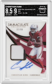 Christian Kirk from the 2018 Panini Immaculate Collection set graded by Arena Club and given an overall grade of 8.5.