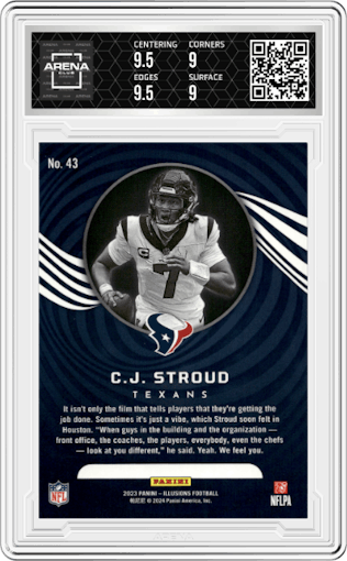 C.J. Stroud from the 2023 Panini Illusions set featuring a Retail parallel graded by Arena Club and given an overall grade of 9.5.