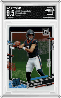 C.J. Stroud from the 2023 Donruss Optic set graded by Arena Club and given an overall grade of 9.5.