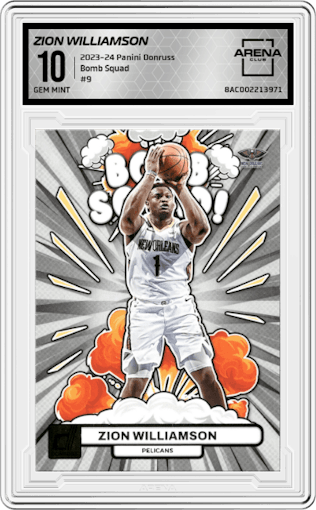 Zion Williamson from the 2023-24 Panini Donruss set graded by Arena Club and given an overall grade of 10.