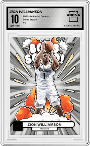 Zion Williamson from the 2023-24 Panini Donruss set graded by Arena Club and given an overall grade of 10.
