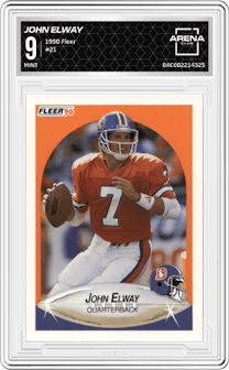 John Elway from the 1990 Fleer set graded by Arena Club and given an overall grade of 9.