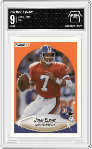 John Elway from the 1990 Fleer set graded by Arena Club and given an overall grade of 9.
