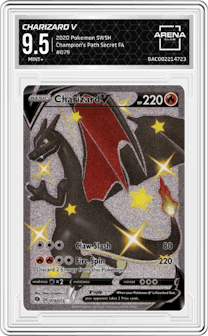 Charizard V from the 2020 Pokemon SWSH set graded by Arena Club and given an overall grade of 9.5.