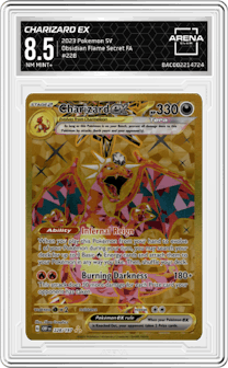 Charizard ex from the 2023 Pokemon SV set graded by Arena Club and given an overall grade of 8.5.