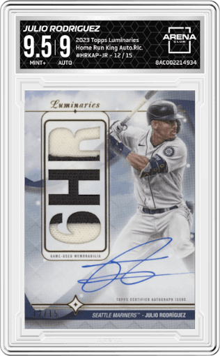 Julio Rodriguez from the 2023 Topps Luminaries set graded by Arena Club and given an overall grade of 9.5.
