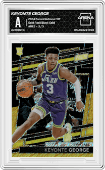 Keyonte George from the 2024 Panini The National VIP set featuring a Black Gold parallel graded by Arena Club and given an overall grade of 0.