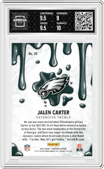 Jalen Carter from the 2023 Panini Prestige set graded by Arena Club and given an overall grade of 9.5.