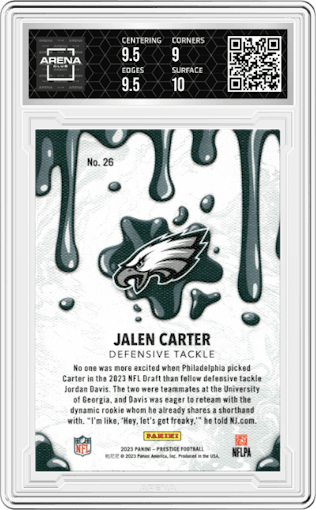 Jalen Carter from the 2023 Panini Prestige set graded by Arena Club and given an overall grade of 9.5.