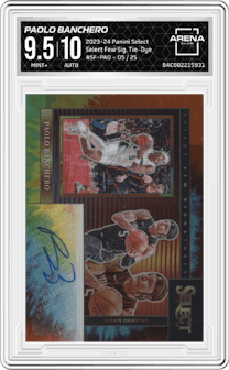 Paolo Banchero from the 2023-24 Panini Select  set featuring a Tie-Dye Prizm parallel graded by Arena Club and given an overall grade of 9.5.