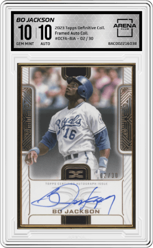 Bo Jackson from the 2023 Topps Definitive Collection set graded by Arena Club and given an overall grade of 10.