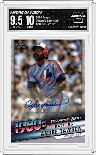 Andre Dawson from the 2020 Topps Series 1 set graded by Arena Club and given an overall grade of 9.5.