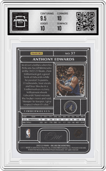 Anthony Edwards from the 2022-23 Panini One and One set graded by Arena Club and given an overall grade of 10.