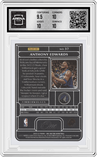 Anthony Edwards from the 2022-23 Panini One and One set graded by Arena Club and given an overall grade of 10.