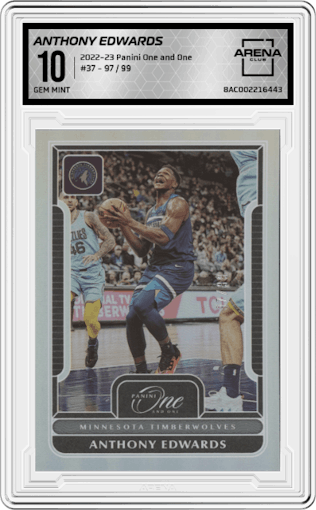 Anthony Edwards from the 2022-23 Panini One and One set graded by Arena Club and given an overall grade of 10.