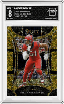 Will Anderson Jr.  from the 2023 Panini Select set featuring a Gold Disco  parallel graded by Arena Club and given an overall grade of 8.