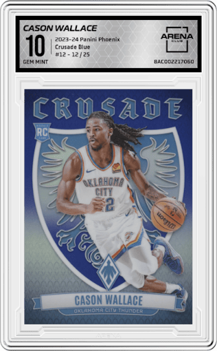 Cason Wallace from the 2023-24 Panini Phoenix set featuring a Blue parallel graded by Arena Club and given an overall grade of 10.