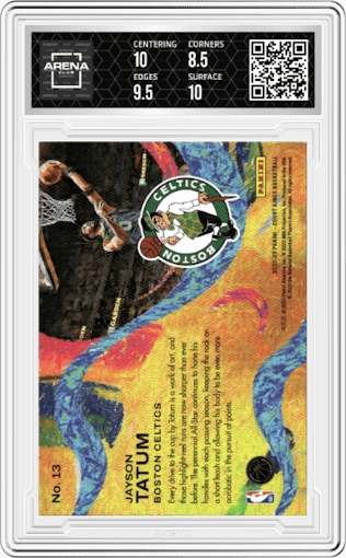 Jayson Tatum from the 2022-23 Panini Court Kings set graded by Arena Club and given an overall grade of 9.