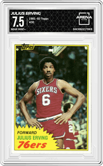 Julius Erving from the 1981-82 Topps  set graded by Arena Club and given an overall grade of 7.5.