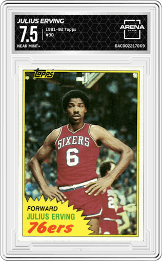 Julius Erving from the 1981-82 Topps  set graded by Arena Club and given an overall grade of 7.5.