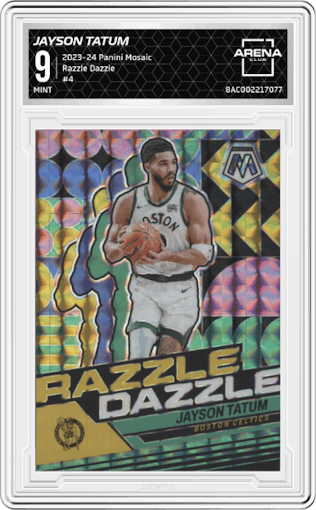 Jayson Tatum from the 2023-24 Panini Mosaic set graded by Arena Club and given an overall grade of 9.