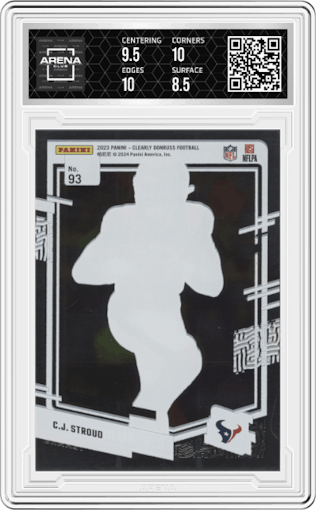 C.J. Stroud from the 2023 Clearly Donruss set graded by Arena Club and given an overall grade of 9.
