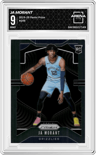 Ja Morant from the 2019-20 Panini Prizm set graded by Arena Club and given an overall grade of 9.